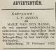 Advertentie huwelijk Lambertus Frederik Jansen en Marie van der Harst